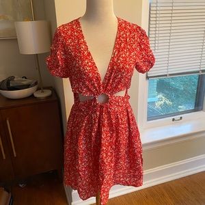 Very pretty red floral mini with cut-outs